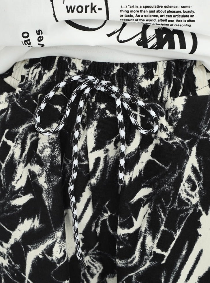 korea style tie-dye print trousers